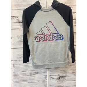 Adidas Girls Grey Black Raglan Pullover Hoodie Gradient Logo Size Large 14